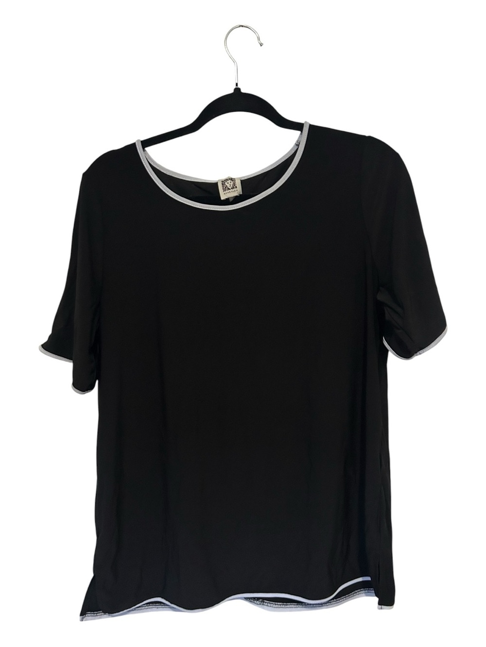 Anne Klein Black Short-Sleeve Tee with Silver Contrast Trim